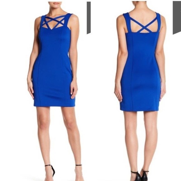 Eliza J Cobalt Blue Bodycon Strappy Cocktail Dress (6) - Picture 1 of 15